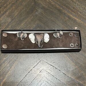 Elephant Motif Brown Leather Bracelet and Earring Set